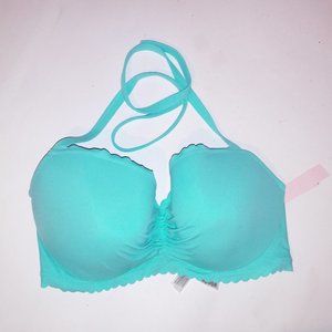 Victoria Secret Swim Bikini Top 38D Aqua Seafoam Glow Scallop Trim Lined Cups Ha